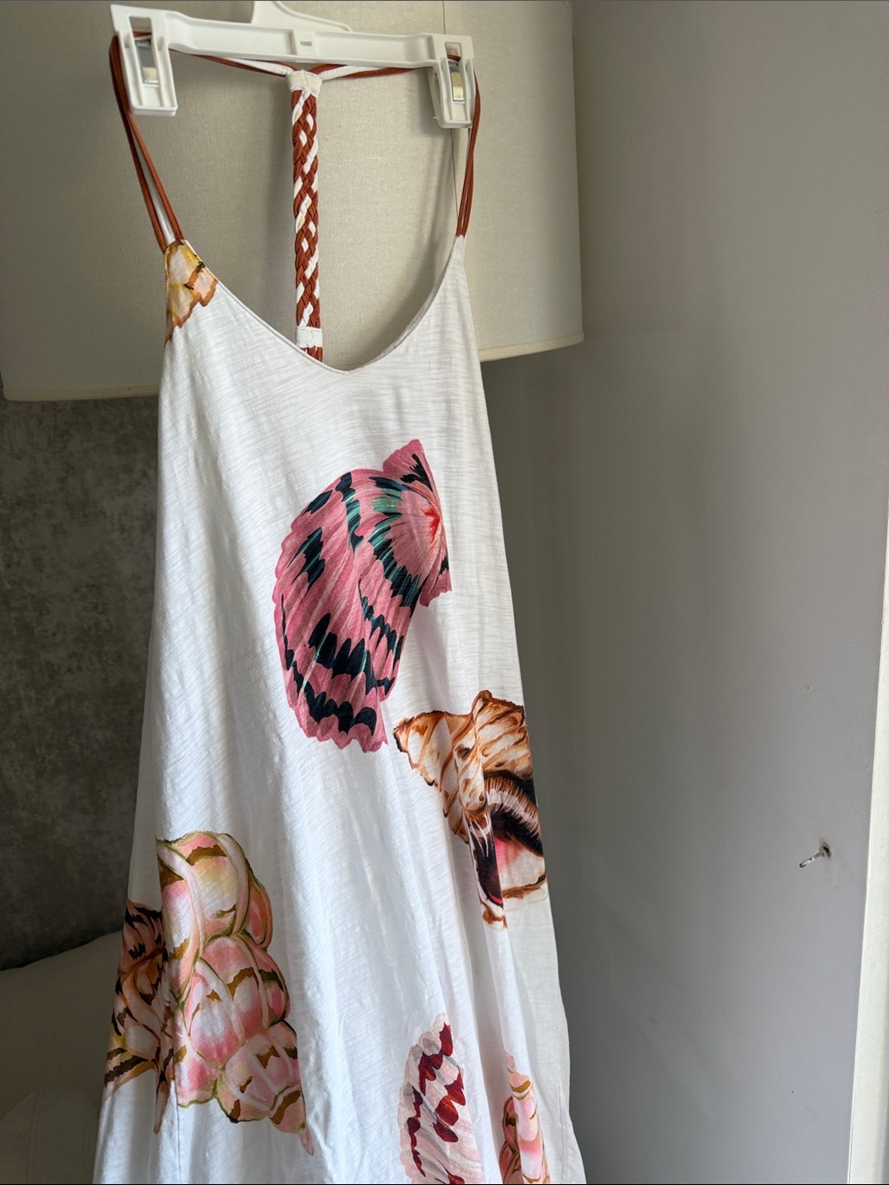 Jazmín Chebar Cotton Maxi Dress Seashell Print Braided Back Resort Beach - Picture 3 of 5